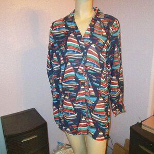 Soft Surroundings RAINBOW Sailboats Size M BLOUSE Tunic Top BUTTON Long Sleeves